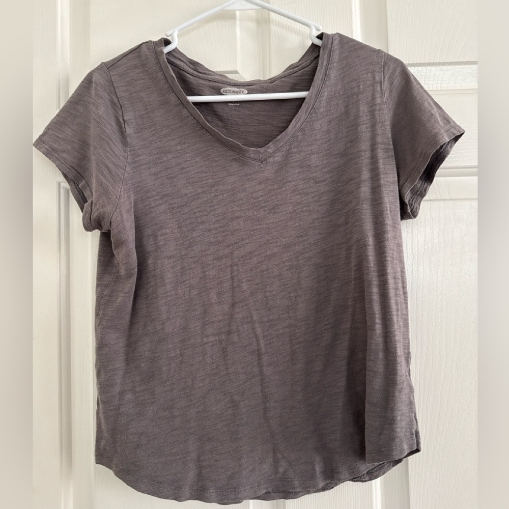 Old Navy EveryWear V-Neck Tee — Soft Slub Knit T-Shirt, Women’s Size Small, Gray